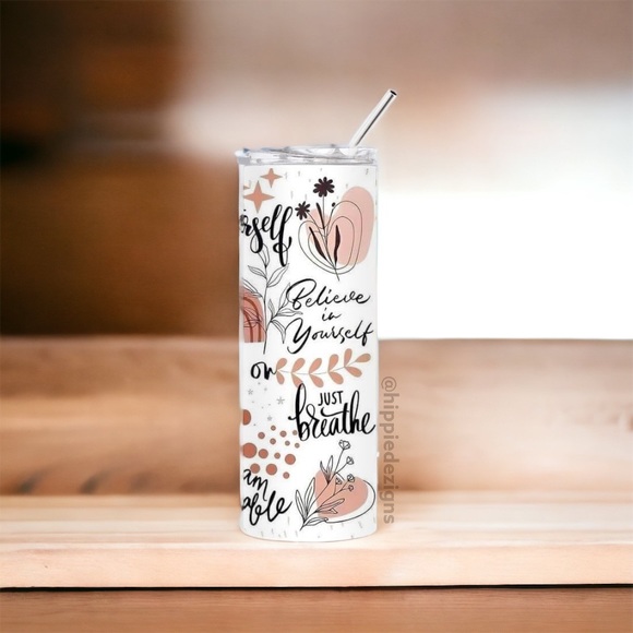 Boho Positive Affirmations 20oz Steel Tumbler With Lid & Straw - Picture 2 of 4